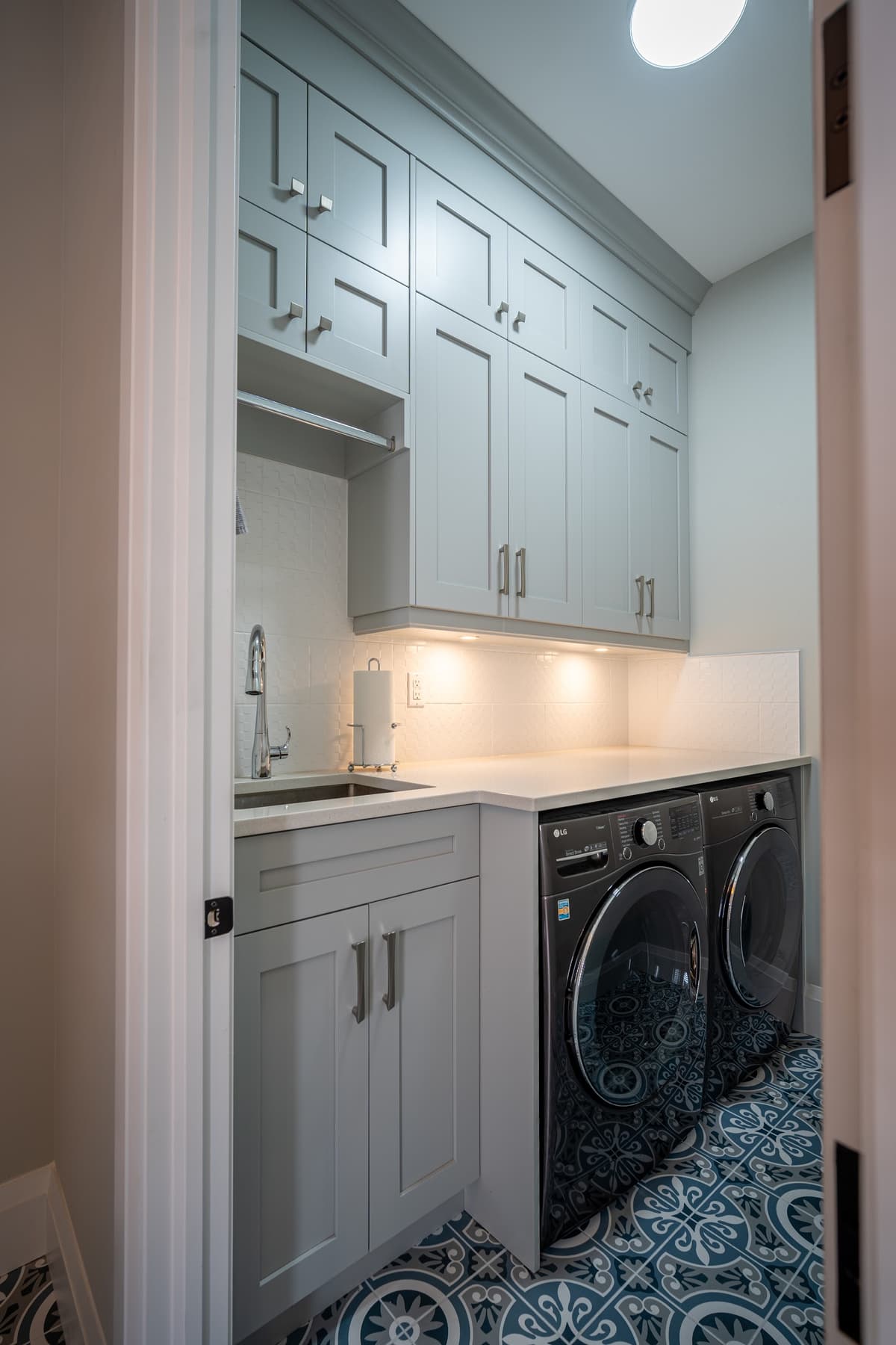 Blue kitchen cabinetry in a GTA renovation