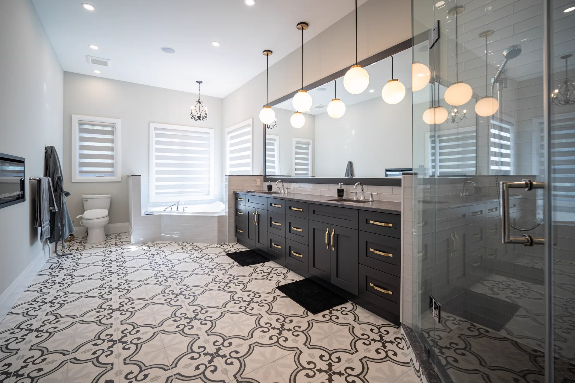 Navy Vanity Bathroom Primary bathroom renovation in Mississauga, Ontario