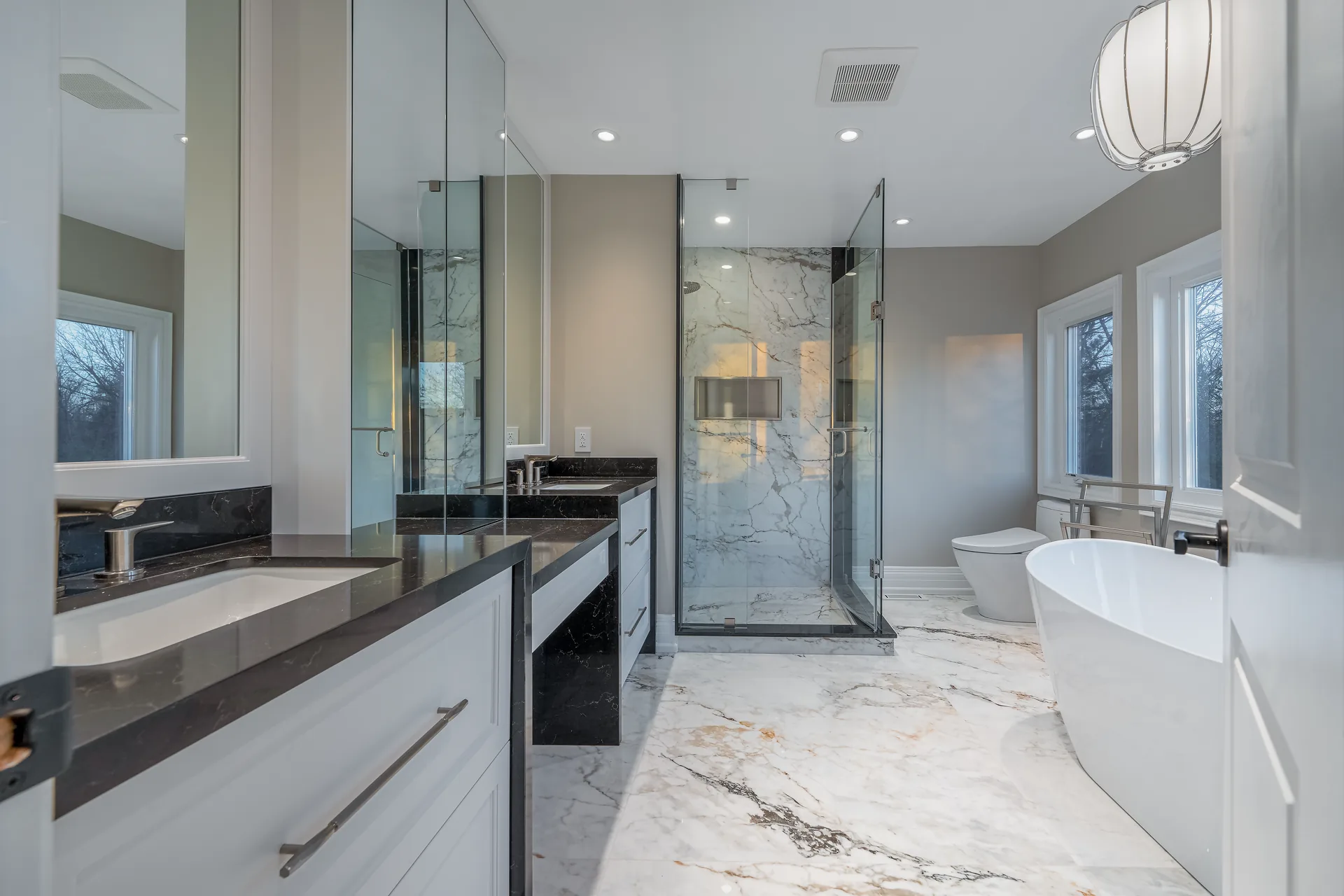 Porcelain Slab Bathroom Porcelain slab bathroom renovation in Mississauga, Ontario