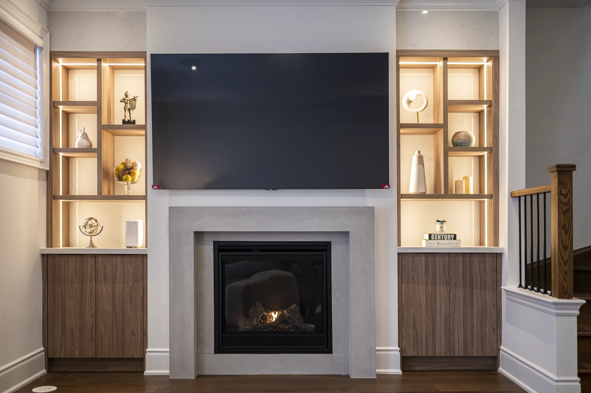 Walnut Fireplace Wall Custom fireplace wall unit in Mississauga, Ontario