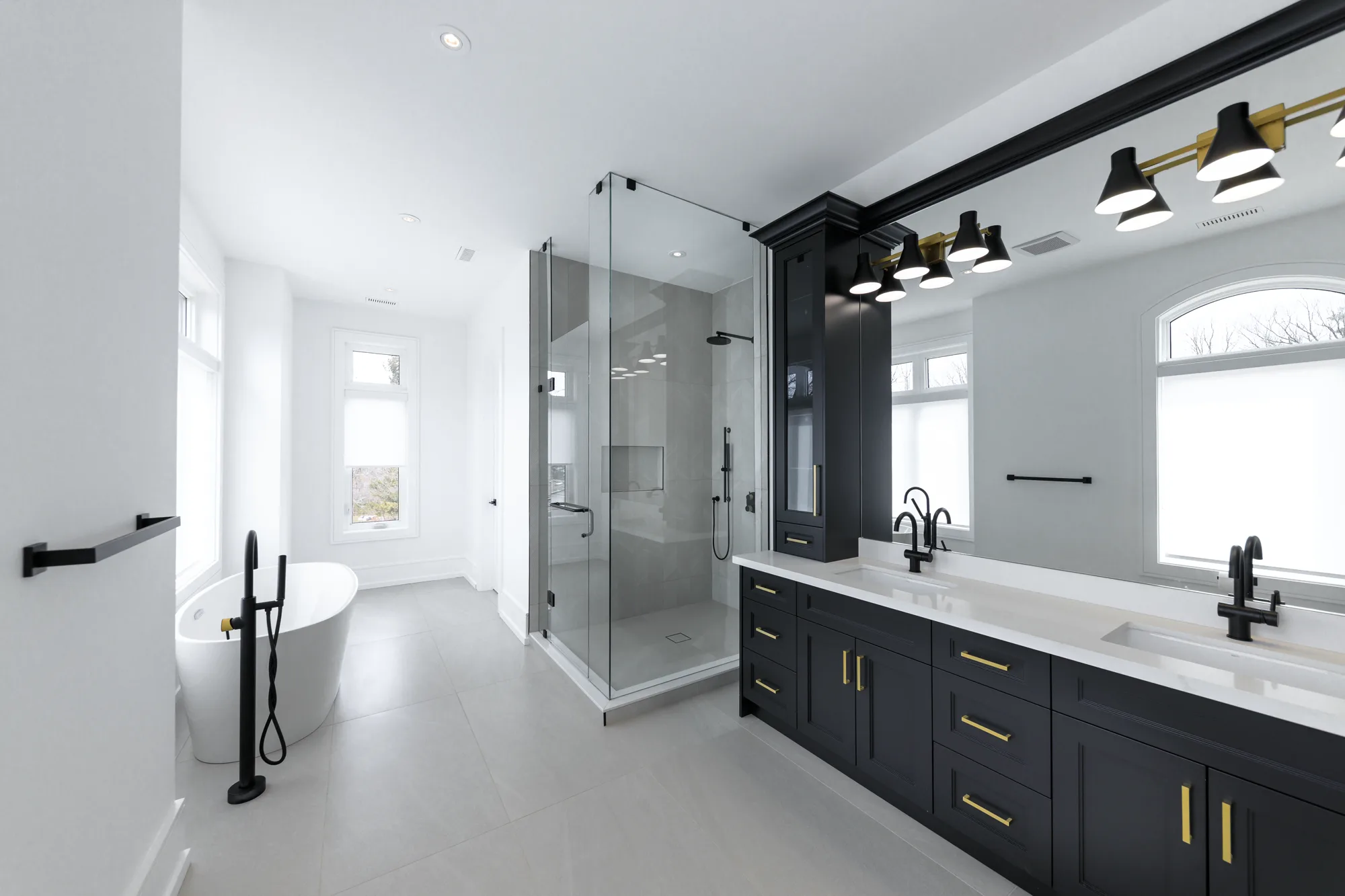 Black Double Vanity Double-vanity bathroom renovation in Oakville, Ontario